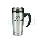 Business Travel Coffee Mugs - 17 oz Brushed Stainless Grip Handle Mug