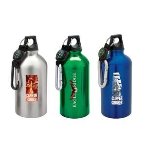 Custom Promotional 500ml Flask W/Carabiner, Compass, Strap & Ring