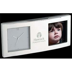 Custom Promotional Janelas - Chrome Clock & Photo Frame with Gray Magnetic Back
