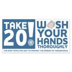 4" x 8" Take 20! Wash Your Hands Stickers Decal