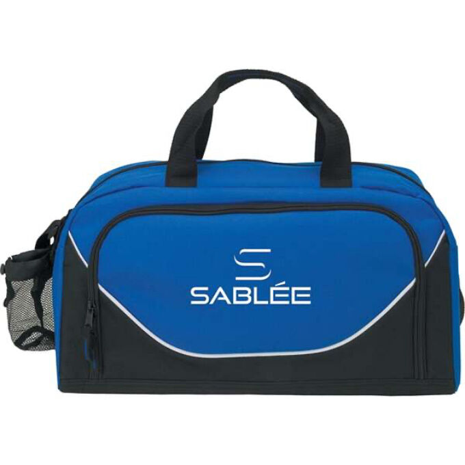 Custom black and blue duffel bag