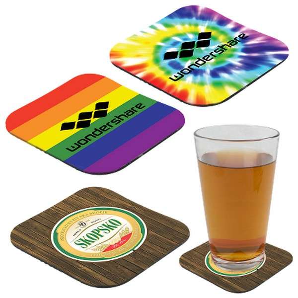 Full Color Rubber Coaster 41/4" Square 1/8", Customization Options