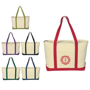 Custom Promotional Large Heavy Cotton Canvas Boat Tote - Embroidered