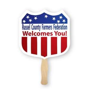 Fans - Shield Shaped Hand Fan - Two Color Imprint