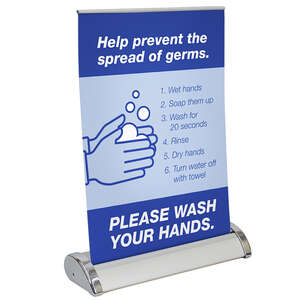 Banners, Mats and Signs - Small Mini Promo Retractor Kit - Wash Hands Stock Art
