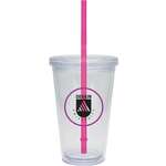 16 oz. Classic Carnival Cup - Clear Lid/Color Straw Translucent Pink