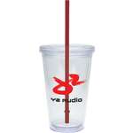 16 oz. Classic Carnival Cup - Clear Lid/Color Straw Translucent Maroon