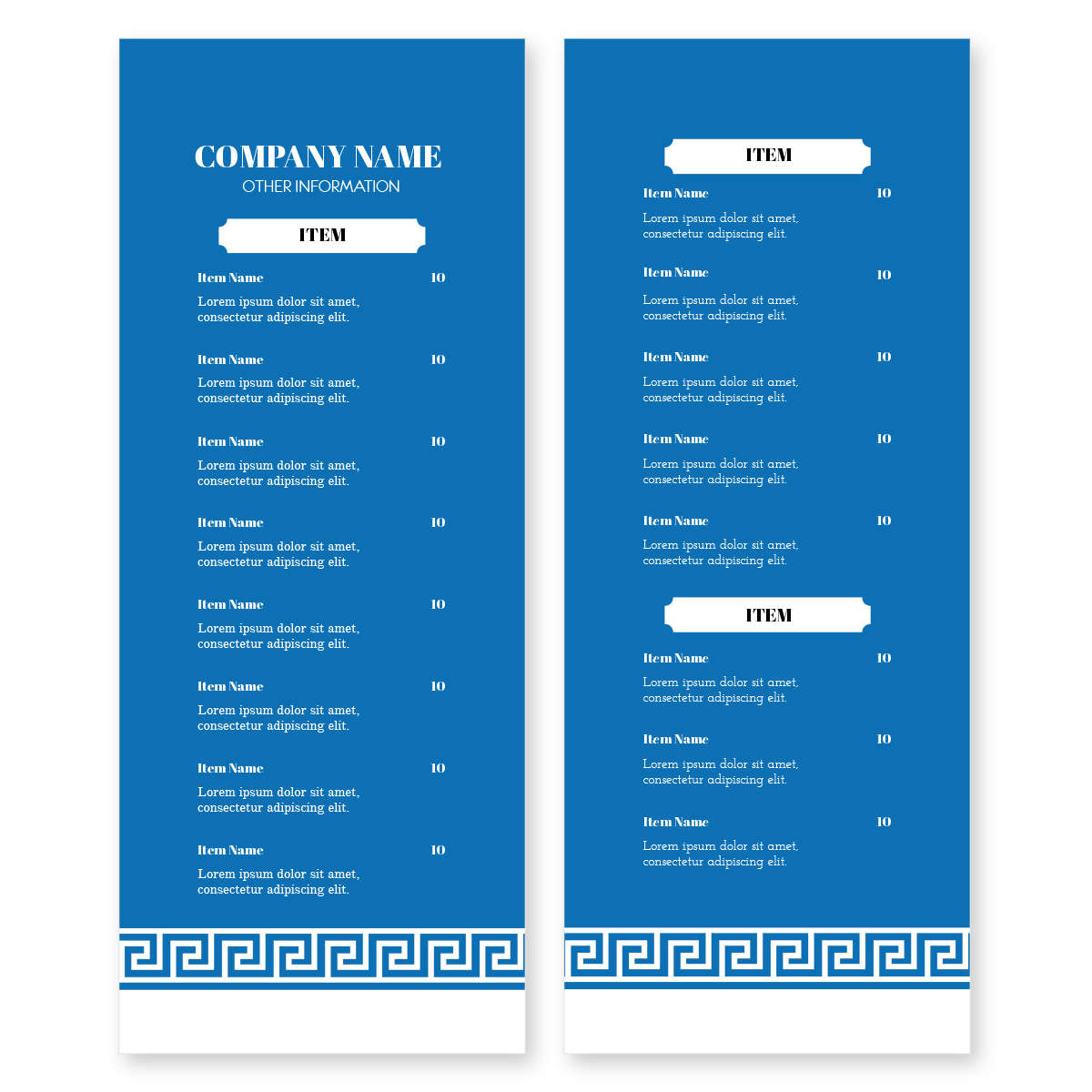 Rectangular Menus Keys to the Diner Menu 4-1/4