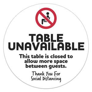 Social Distancing Signage - Table Sticker with removable adhesive - White Vinyl